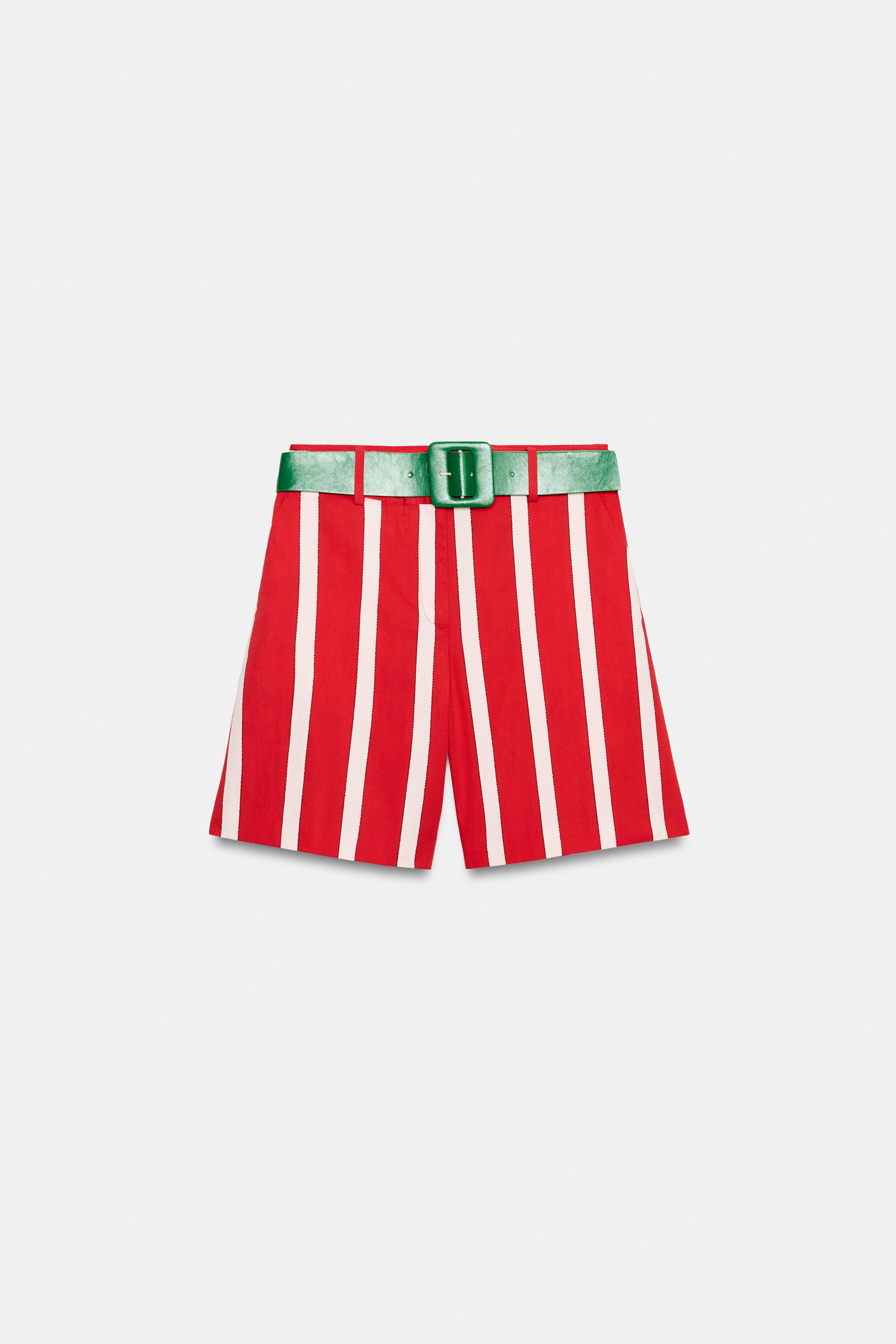 STRIPED BELTED SHORTS